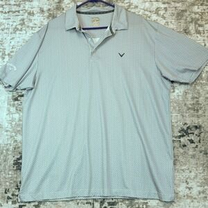 Callaway Golf Polo Shirt Men XL Grey White Mosaic Print Performance Stretch Top
